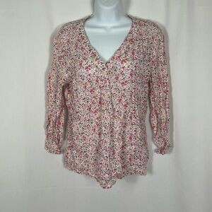 Cynthia Rowley tiny floral V-neck long sleeve top M